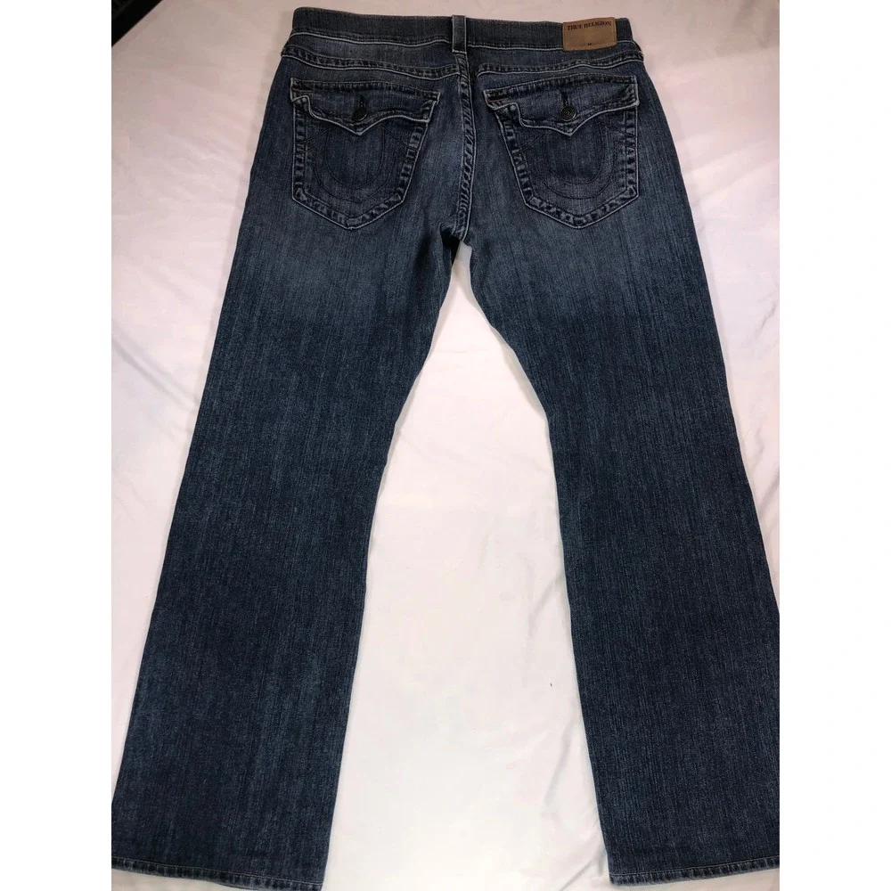 True Religion Ricky Relaxed Straight Leg Jeans Mens 34 Dark Wash Blue Denim USA